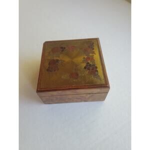 Vintage Birdseye Maple With Brass Fruit Inlay 4.5 in x 4.5 in Trinket Box